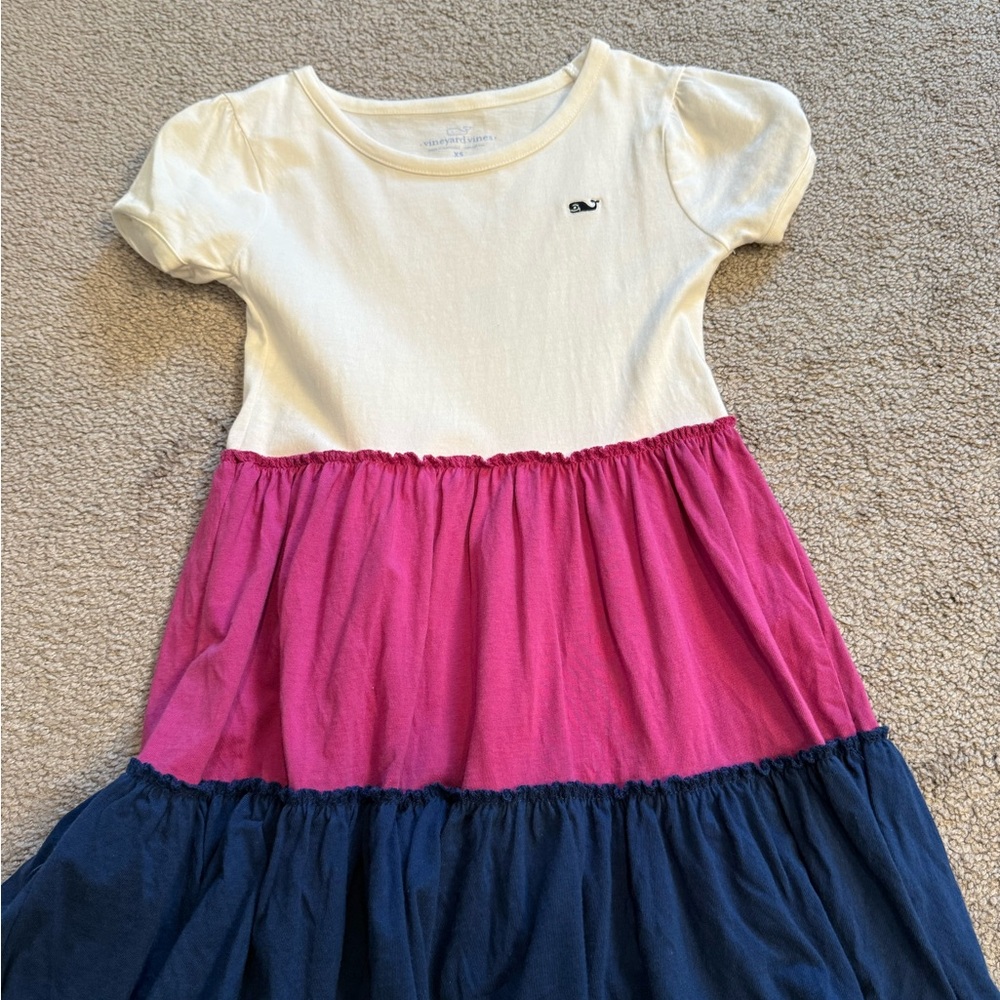 Vineyard Vines Kids Dress in White, Pink, and Blue